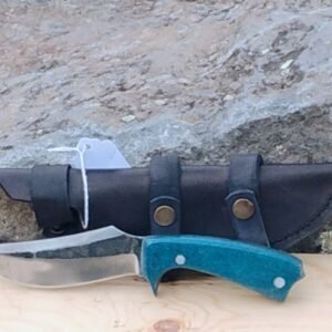 1095 Drop-Forged Skinner Knife – Teal Resin Handle & Leather Sheath