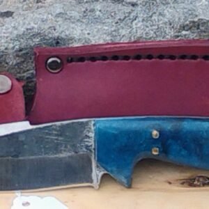 1095 Drop-Forged Camp Knife – Blue Resin Handle & Burgundy Leather Sheath