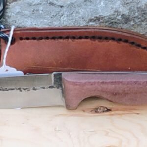 1095 Drop-Forged Field Knife – Burgundy Resin Handle & Leather Sheath