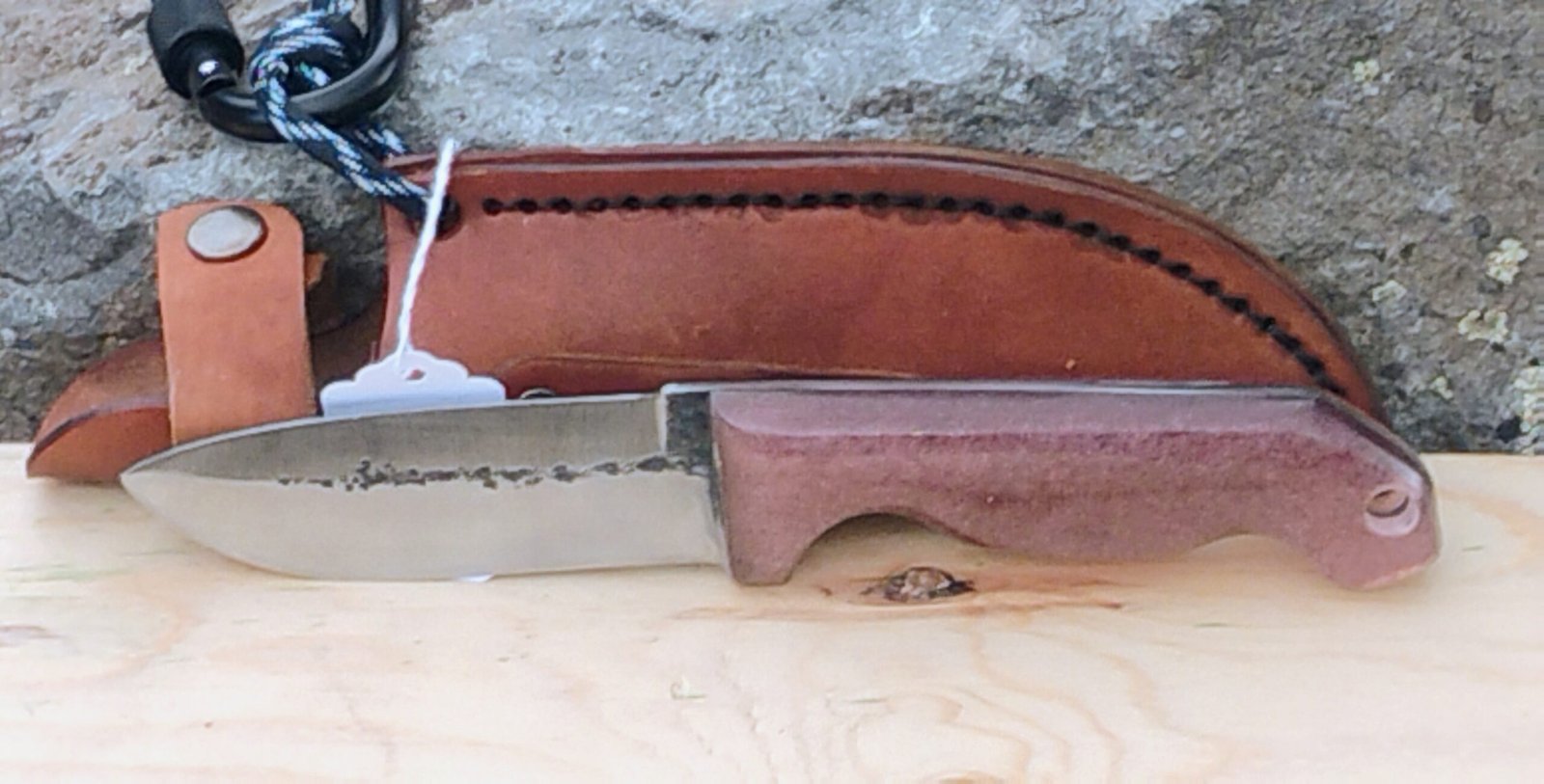 1095 Drop-Forged Field Knife – Burgundy Resin Handle & Leather Sheath