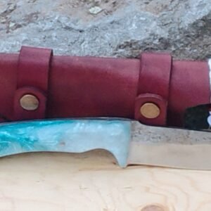 1095 Drop-Forged Camp Knife – Glacier Swirl Resin Handle & Burgundy Leather Sheath