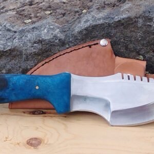 D2 Tracker Knife – Blue/Black Resin Handle & Leather Sheath